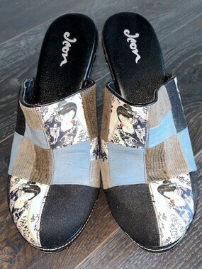 Vintage Jcon art deco patchwork clogs, women's size 7, seller to donate profit